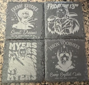 Horror Movie Characters Slate Coasters Laser Engraved Set Of 4 - Picture 1 of 6