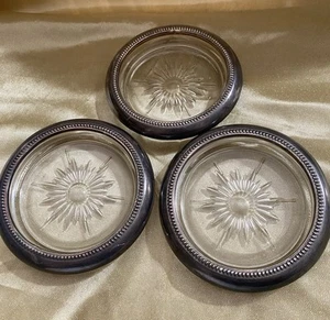 Juego de 3 posavasos vintage de cristal de plata esterlina Frank Whiting & Co - Imagen 1 de 2