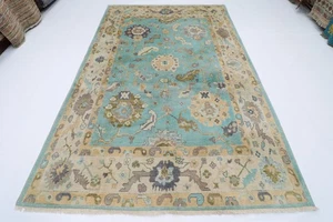 7x10 ft Oushak Floral Sky blue Oriental Area Rug Afghan Hand Knotted Wool Rug - Picture 1 of 10