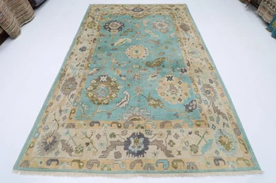 7x10 ft Oushak Floral Sky blue Oriental Area Rug Afghan Hand Knotted Wool Rug - Image 1 of 4