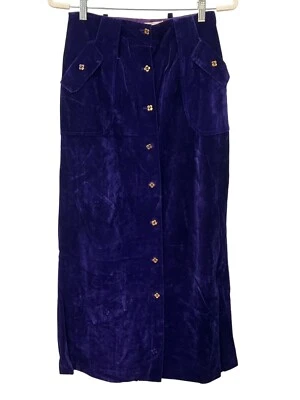 Vintage 1970s Velvet Maxi Skirt Womens Gold Floral Buttons Pockets Prince Retro - Image 1 of 4