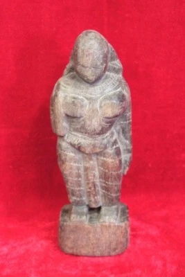 Wooden Doll Female Figure Old Vintage Antique Rare Carved Home Decor - Image 1 of 4