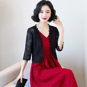 Women Floral Lace Crop Top Bolero Shrug Cape Half Sleeve Cardigan Bridal Shawl - Picture 1 of 12
