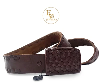 evgothicjewelry Braided Buckle Leather Brown Women Men Belt (0131) - Photo 1/4