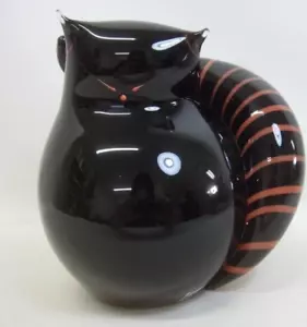 Seguso Murano Art Glass Cat Sculpture Cat Italy Black Interior Glossy - Picture 1 of 9