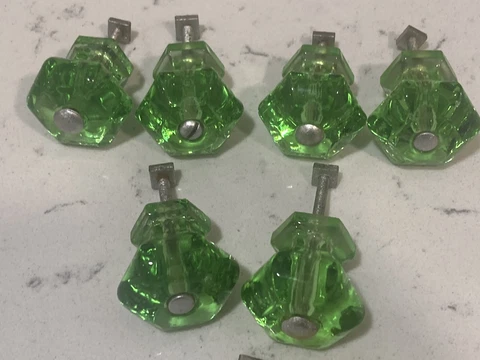 Lot 6 Green Hexagon 1.5” Antique Glass Drawer Knobs Depression Victorian VTG Cover