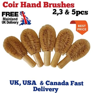 High Quality Natural Look Home Kitchen Dish Cleaning Wooden Base COIR HAND BRUSH - Picture 1 of 14