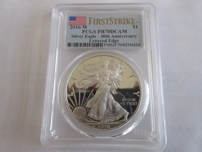 2016-W  Silver Eagle $1 PCGS   PR70DCAM    30th Anniversary Lettered Edge - Image 1 of 4