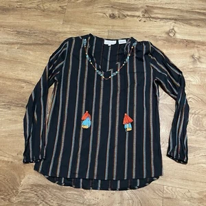 Panhandle Slim Western Aztec Black Shirt Womens Size Large Southwestern Striped - Picture 1 of 10