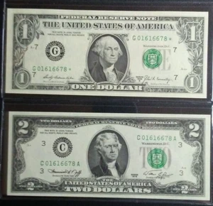 MATCHING '0161 6678' .. UNCIRC .... 1969B* $1 STAR G-* & 1976 $2 C-A - Picture 1 of 2