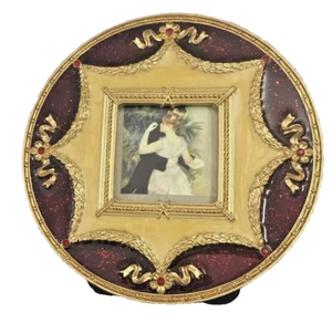 Marco redondo estilo victoriano metal dorado borgoña para foto de 2" - Imagen 1 de 3