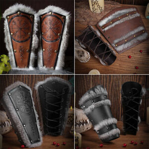Knights Faux Fur Wristband Medieval PU Leather Bracers  Halloween Cosplay