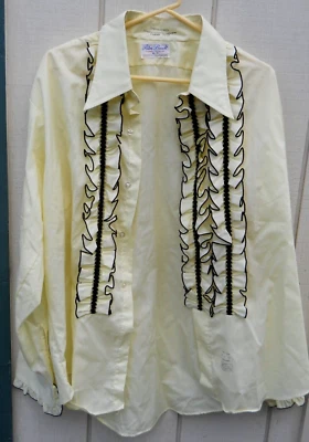 VINTAGE 70's YELLOW WITH BLACK TRIM TUXEDO LONG-SLEEVE SHIRT SZ X-LRG PALM BEACH - Image 1 of 4