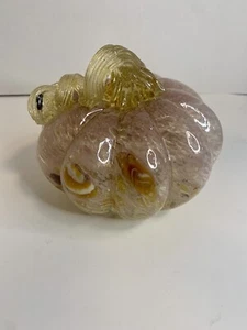Art Glass Speckled Glass Pumpkin Hand Blown Fall Pink Brown White - Picture 1 of 11