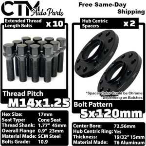 2x 15mm Thick 5x120 72.56mm CB Wheel Spacer Kit With Black Bolt 14x1.25 Fit BMW - Picture 1 of 8