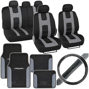 14Pc Car Seat Cover, Floor Mat & Steering Wheel Cover - Rome Sport Black / Gray
