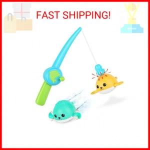 KINDIARY Bath Toys, Magnetic Fishing Games with Wind-up Swimming Whales, Water T - Picture 1 of 2