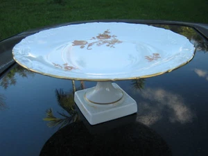 VINTAGE LIMOGES FRANCE 9 " GOLDEN ROSE DESIGN CAKE PLATE ON PEDESTAL - Picture 1 of 9