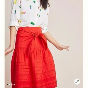 Maeve By Anthropologie Paid Skirt Red Skirt With Tie Knot Eyelet sz 10  - Picture 1 of 7