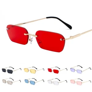 Rimless Rectangle Sunglasses Trendy Vintage Square Glasses Retro Eyewear UV400 - Picture 1 of 20