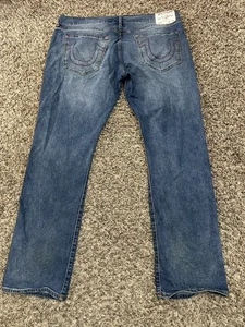 True Religion Ricky Relaxed Straight Jeans Blau Denim Baumwolle Herren Größe 40x32 - Bild 1 von 7