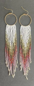 Boho Native Style Multicolor Samen Perlen Perlen Ohrringe Fransen Quaste Creolen lang - Bild 1 von 5
