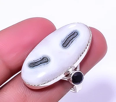 Anillo de plata de ley 925 con ojo de cuarzo solar y ónix negro ajustable (R34) A391 Foto 1 de 4
