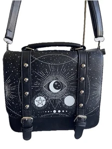 Bolso de Hombro Pagano Espiritual Gótico Alternativo Prohibido Negro y Blanco Estrellas Luna - Imagen 1 de 13