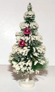 Vintage Flocked Bottle Brush Green Christmas Tree Mercury Glass Ornaments 11" - Picture 1 of 6