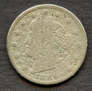 Genuine "Key Date" 1886 Liberty Head "V" Nickel VG w/ Pitting - Picture 1 of 2