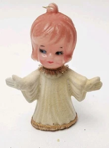 Vintage Christmas Flocked Plastic Angel Ornament Gold White MCM Kitschy - Picture 1 of 6