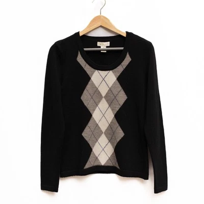 Pullover Tweeds Lana Merino Mujer S Negro Gris Argyle Botón Hombro Academia Foto 1 de 4