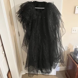CLUBEX Black And Silver Size S Hollywood glam rock Show stage tulle Skirt Cape - Picture 1 of 12