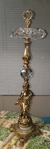 30" Vintage Crystal, Brass, and Marble Floor Ashtray Cherub Marble Paw-Foot Base - Picture 1 of 10