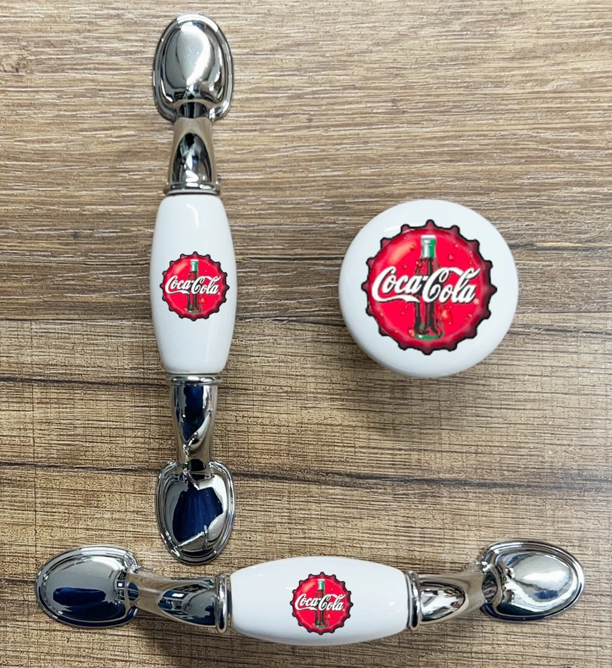 Bottle Cap Coke  Brass or Chrome or Knob white kitchen cabinet handle ceramic - Image 1 of 1