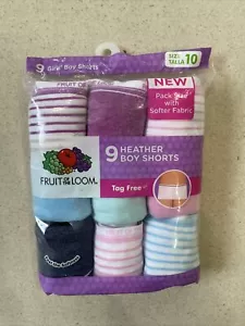 Fruit of the Loom Girls Heather Boy Short Style, Pack of 9- Multicolor Size 10 - Picture 1 of 10