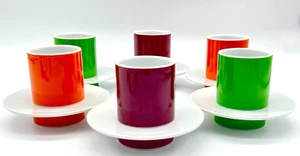 VISTA ALEGRE FUN CAFFE ESPRESSO DEMITASSE CUPS & SAUCERS, SET OF 6, EXCLNT COND - Picture 1 of 24