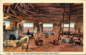 Vtg Arizona AZ Kiva Desert View Grand Canyon National Park Fred Harvey Postcard - Picture 1 of 2