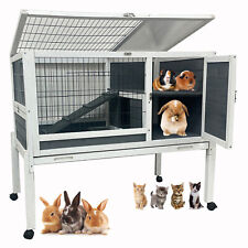 X-Large Double Story Rabbit Hutch Guinea Pig Cage Cat Home Hide Room On Wheel