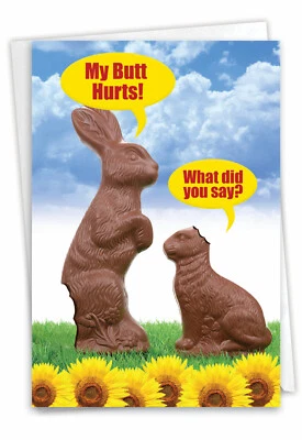 1 Funny Easter Greeting Card with Envelope - My Butt Hurts, Chocolate Bunnies - Image 1 of 4