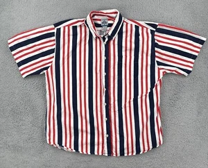 Vtg Cambridge Classics XL Short Sleeve Button Up Red White Blue Striped Shirt - Picture 1 of 13