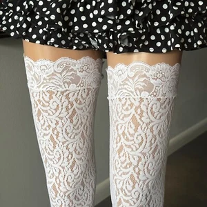 GIANNI VERSACE White Lace Top Thigh-Highs from S/S 1994 - Picture 1 of 13