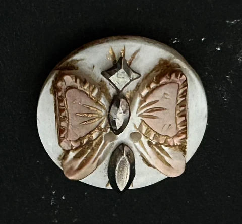 Rare Sm Antique Carved Butterfly MOP Shell Button w/Cut Steels #1214 Cover