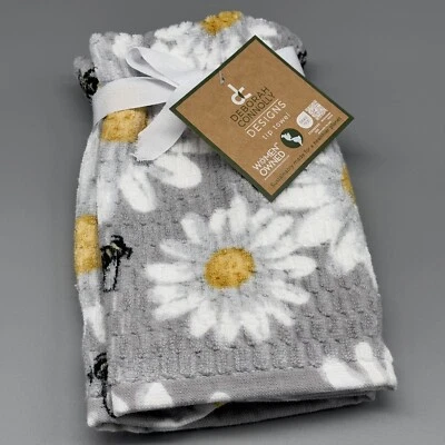 Juego de toallas de dedo Deborah Connolly Bumble Bee gris blanco margarita floral 2 piezas NUEVO Foto 1 de 4