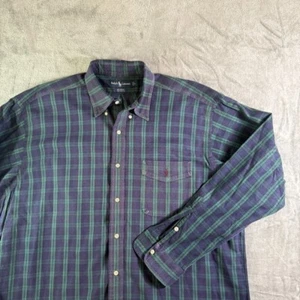 Ralph Lauren Big Shirt Plaid Button Down Long Sleeve Classic Fit Green Blue L - Picture 1 of 8