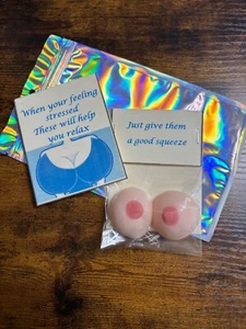 BOOBY Stress Balls Fun Novelty Gift Pair Gift Card Shimmer Bag Birthday Xmas - Picture 1 of 8