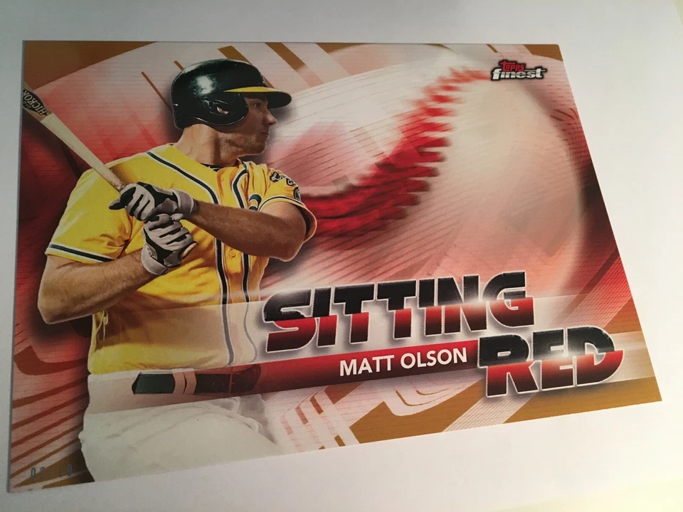 2018 Topps Finest Sitting Red Jumbo 5x7 Matt Olson A's 02/10 Gold - Image 1 of 1