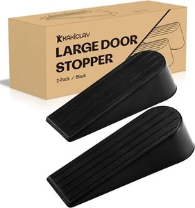 KAKICLAY 2 Pack Large Door Stopper, Heavy Duty Rubber Door Stop Wedge (1.9 Inch) - Picture 1 of 7