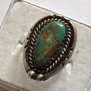 ANILLO VINTAGE NAVAJO PEÓN PLATA TURQUESA FLOR CALABAZA TALLA 6 Q2 - Imagen 1 de 3