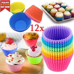 12x bunte Silikon Muffinförmchen Förmchen Becher Muffins Cupcake Backform Form - Bild 1 von 12